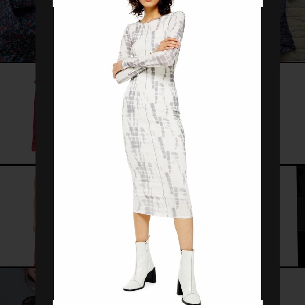 Gray Tie Dye Midi Mesh Long Sleeve Dress Topshop
